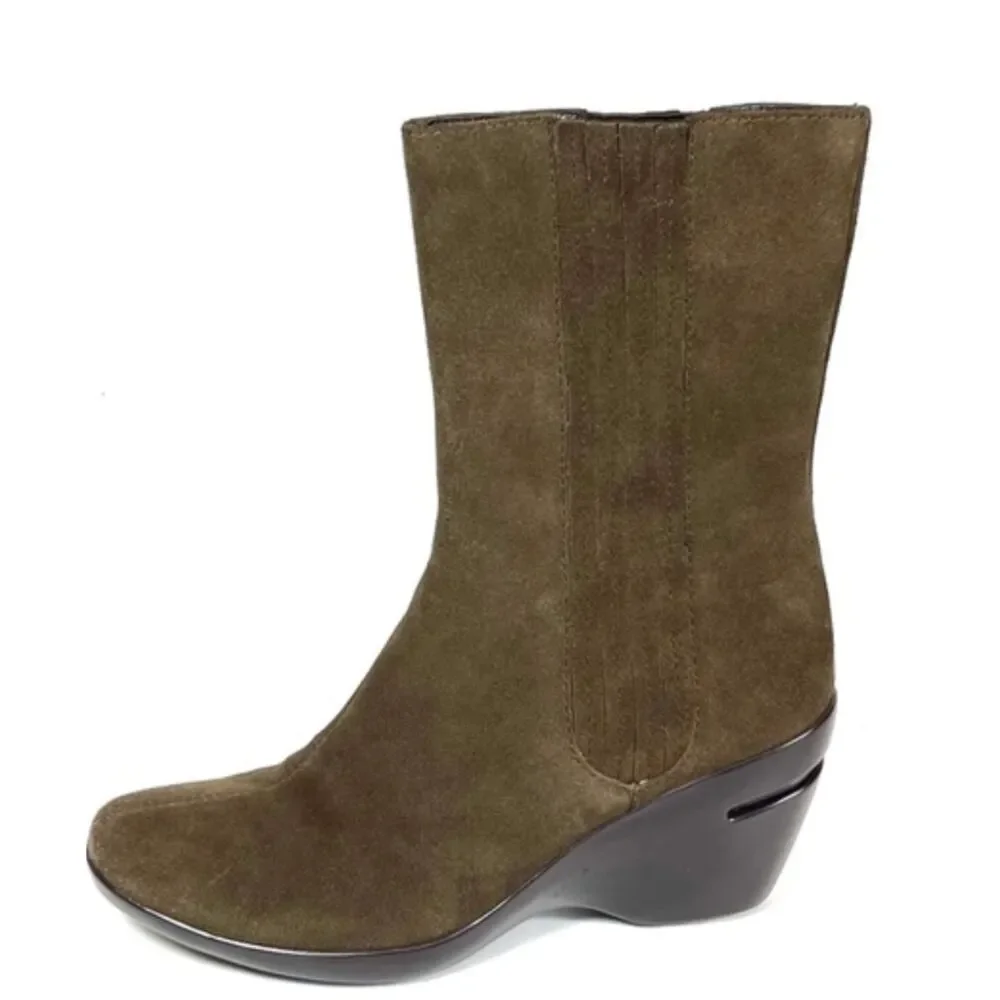 Cole Haan Nike Air Chelsea Wedge Boots Olive Brown Suede Size 10
